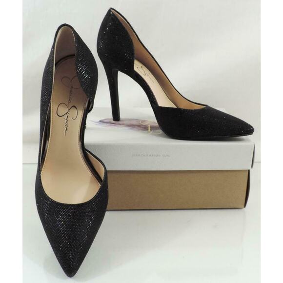 Jessica Simpson Claudette D'Orsay Dress Pump Heels Black Sparkle Mesh - Picture 6 of 7